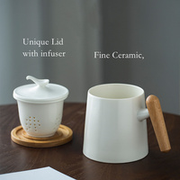 Mug à thé en céramique personnalisé avec logo, 15 oz, rouge, vert, noir, blanc, avec infuseur, couvercle, sous-verre, poignée en bois, boîte cadeau