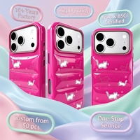 Coque de téléphone en PU texturé motif chat rose de dessin animé, anti-chute, protection intégrale pour iPhone 15-17 Pro Max