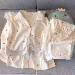 Ropa de dormir de algodón para <span class=keywords><strong>mujer</strong></span> para primavera otoño pijamas de manga larga cárdigan con solapa pantalones estampado 'Clouds' para el hogar TikTok Little Red - Product Image 4