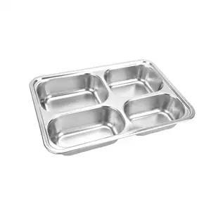 High Quality Steel cover stainless steel 3 compartment dinner plate tray lunch box