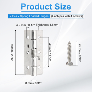 2 charnières à ressort, charnières de porte à fermeture automatique de 2,5 pouces, charnières de porte petites en acier inoxydable 304 avec vis pour porte d'armoire - Product Image 2