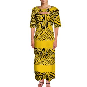 Popolare Completo Due Pezzi Polinesiano da Donna, Gonna Lunga Maxi con Stampa Tribale Plumeria Viola, Outfit Puletasi delle Isole del Pacifico Samoane - Product Image 2