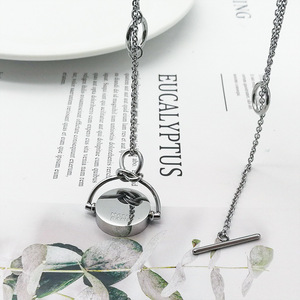Geometric <b>Titanium</b> Steel Long Necklace Adjustable Rotating Pendant Unisex Fashion Jewelry Gift - Product Image 3