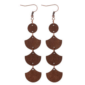 Pendientes de madera Vintage geométrico festoneado flor colgante pendientes para mujer Uionen 1189 - Product Image 4