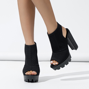 Nouvelles Bottes Femme 2024 à Talon Épais, Bout Ouvert, Plateforme Imperméable, Tricotées Élastiques – Collection Chaude - Product Image 4