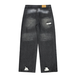 Vaqueros anchos vintage para hombre, lavados y rasgados, estilo baggy, con efecto degradado y agujeros, de corte holgado, para streetwear. - Product Image 2