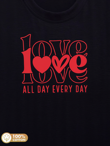 T-Shirt da Donna con Stampa Love, Collo Tondo, Motivo con Lettere Rosse, 100% Cotone, Casual Elegante, Primavera Estate, Manica Corta - Product Image 1