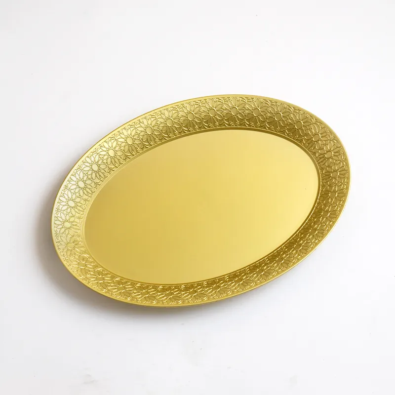 Weeding Decor Oval Shape Dinnerware Dinner Plates Wedding Home Restaurant Mlti-size Gold Plastic Plate