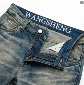 Vaqueros de mezclilla para hombre WangSheng de tiro medio, con patchwork oscuro y claro, desgastados, rotos, con paneles a rayas, apilados, de corte regular, estilo vintage Y2K - Product Image 4