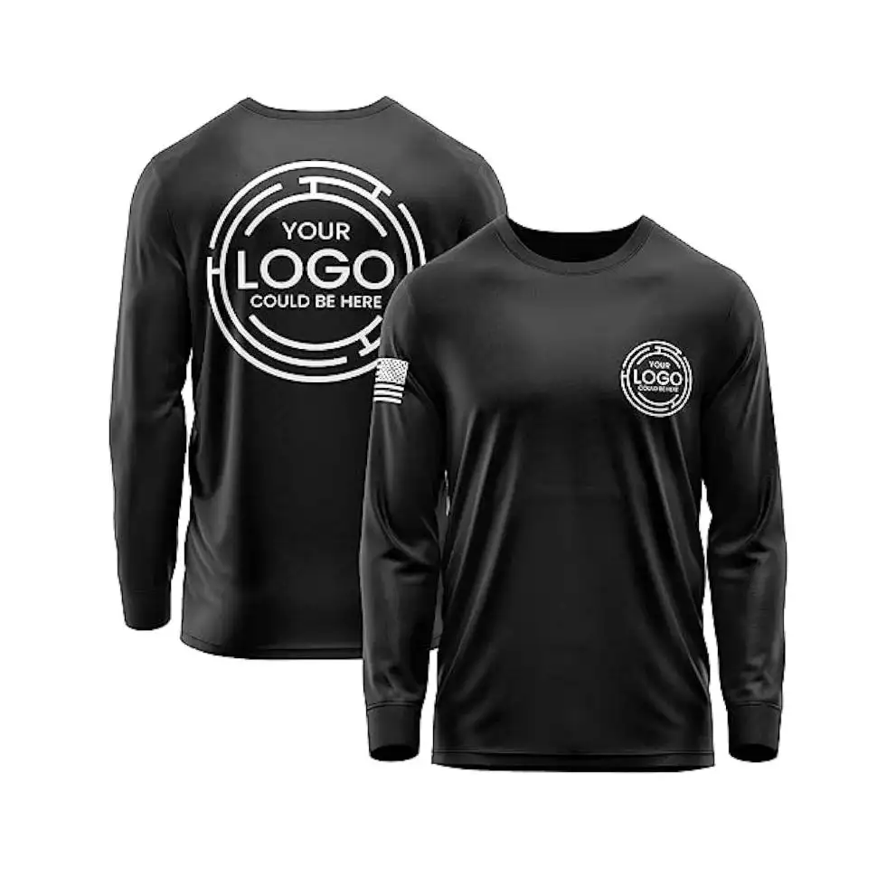 Camisa personalizada para hombre pesado de algodón de manga larga Diseña tus propias camisas camiseta personalizada delante detrás negro Unsex trabajo polos