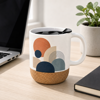 Tasse en céramique personnalisée avec fond en liège, 12 oz, tasse à café en céramique avec boîte, base en liège, tasses vierges imprimables par sublimation