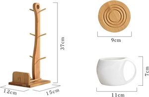 Coffee Mug Set, Ceramic Coffee Mug with <strong>Wooden</strong> Cup Holder and 6 Hooks Holder, Suitable for Kitchen <strong>Countertops</strong> - Product Image 3