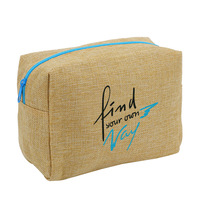 Pochette de lavage en lin et toile de jute pour femme, design d'impression naturelle simple, personnalisable, oem, pochette cosmétique, pour le maquillage, avec fermeture éclair, 1 pièce