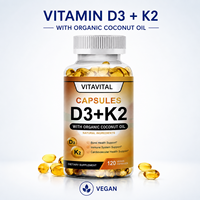 Gélules de Vitamine D3 K2 Naturelle, 60 unités, pour le Soutien Osseux et Immunitaire des Adultes, Marque Privée OEM