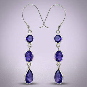 Boucles d'oreilles pendantes en améthyste plaquées argent pour femme, forme goutte d'eau, bijoux romantiques pour soirée, en alliage avec sertissage clos - Product Image 4