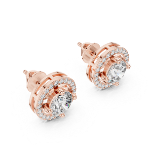 Elegantes Pendientes de Oro Rosa con Racimo de Diamantes, Colección de Diseñador Premium, Exclusivos Pendientes de Diamantes Cultivados en Laboratorio, Pendientes de Oro Rosa - Product Image 2