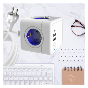 ปลั๊กไฟฟ้าแบบยุโรป 4 ช่องเสียบ EU พร้อมที่ชาร์จแบบพกพา 2USB1C 16A ปลั๊กไฟฟ้าแบบพกพา 4 ช่องเสียบพร้อมสายเคเบิลยาว 1.5 เมตร - Product Image 3