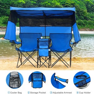 Silla Plegable Portátil Doble con Bolsa Refrigerante y Parasol, de Tela y Metal, para Camping, Playa y Ocio al Aire Libre, Venta al Por Mayor de Fábrica en Zhejiang - Product Image 5