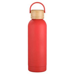 Minimalist Stainless Steel Vacuum Insulated Water <b>Bottle</b> With Wooden Lid And Handle For Travel - Product Image 5