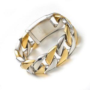 2024 Hiphop acciaio inox 18K oro italiano mens link cubano bracciale - Product Image 5