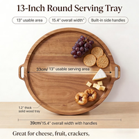 Plateau de service rond en bois d'acacia de qualité supérieure avec poignées latérales, écologique et de qualité alimentaire, prix avantageux pour la maison, les restaurants et les mariages