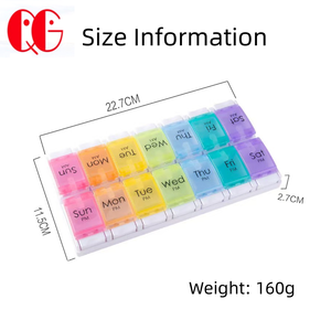 Boîte à pilules PP à double rangée de 7 jours 14 grilles boîte de rangement hebdomadaire en plastique <span class=keywords><strong>matin</strong></span> et <span class=keywords><strong>soir</strong></span> boîte à pilules portable diviseur de voyage - Product Image 2