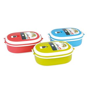 Lunch <b>Box</b> Double Layer Plastic Sealed With Handle Round <b>Red</b> Green Blue Solid Color Student Portable - Product Image 5