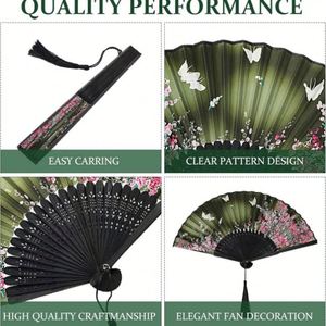 Éventails pliants floraux portables pour femmes, en soie et bambou, ajourés, avec pompon et étui en tissu coloré, pour décoration de mariage - Product Image 2