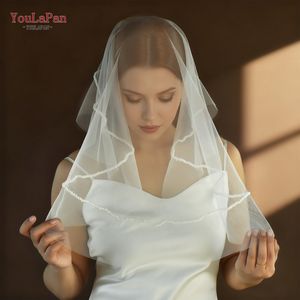 Voile de <span class=keywords><strong>mariée</strong></span> YouLaPan M183 à une seule couche, rond, à perles, style court, voile de couverture <span class=keywords><strong>avec</strong></span> embellissements en perles - Product Image 4