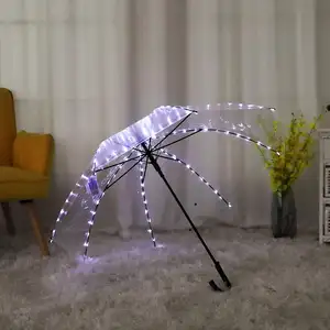 Toptan özel LED ışık Dome şekilli şeffaf şemsiye çocuklar için düz desen yetişkin kontrolü