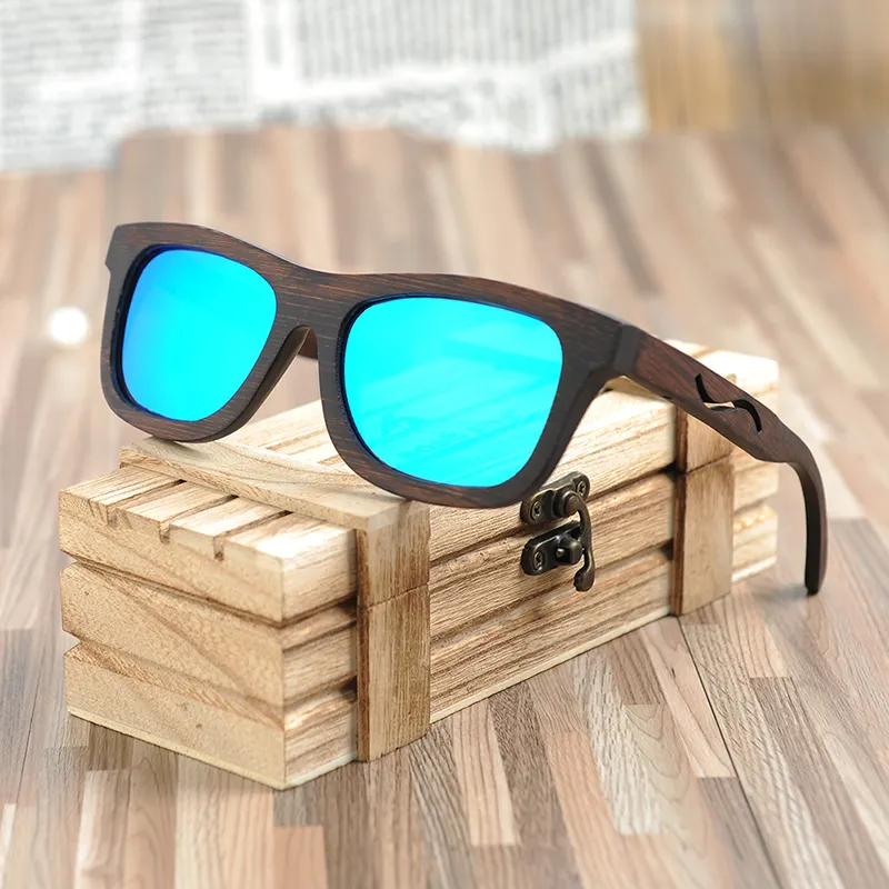 고품질 공장 새로운 선글라스 도착 선글라스 블루 안경 고품질 선글라스 나무/대나무 상자