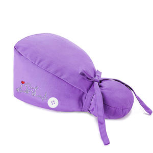 Cola de caballo turbante gorras lindo cachorro bordado colorido transpirable algodón poliéster con botón seguro para departamento ambulatorio - Product Image 1