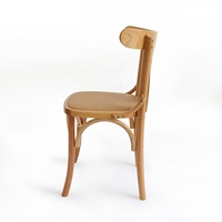 Chaise de salle à manger vintage en bois courbé avec assise en rotin tressé et accoudoirs en bois massif pour cuisine, café, restaurant