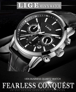 Montre à quartz LIGE LG9866, échantillon d'usine, montre pour homme, montre de mode, montre en cuir, chronographe étanche, montre de sport + boîte - Product Image 4