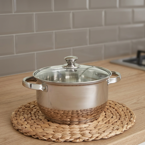 Casserole en acier inoxydable avec couvercle en verre, 24 cm, ronde, durable, design minimaliste, pour cuisinière à gaz et à induction - Product Image 5