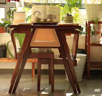 Ensemble de salle à manger haut de gamme en bois massif, nouvelle table basse carrée avec chaises en rotin, mobilier d'extérieur