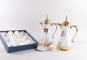 Tetera árabe de 1000ML, taza de 120ml, plato Relife, tazas Cawa de 75ML, juego de tetera con tapa dorada, olla Dallah, frascos de vacío de café árabe - Product Image 2