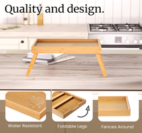 Plateau de lit pliable en bambou avec poignées pour petit-déjeuner, repas et support portable pour ordinateur portable, idéal pour la maison et le canapé