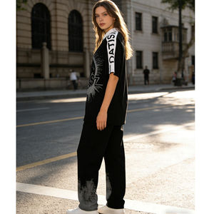 Completo Sportivo da <span class=keywords><strong>Donna</strong></span> in Due Pezzi, Stile Casual, Top a Maniche Corte e <span class=keywords><strong>Pantaloni</strong></span> da Allenamento con Tasche - Product Image 2