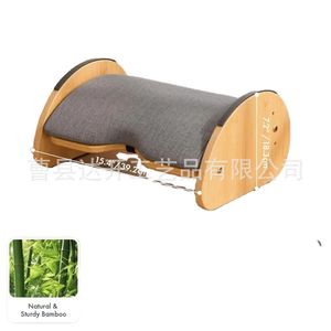 Wooden Footstool Adjustable Solid Wood Footrest Ergonomic Rocking Pedal Home <b>Office</b> Use - Product Image 4