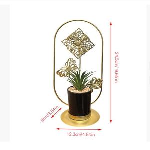 Décoration de Table Artistique pour <span class=keywords><strong>Maison</strong></span> et Intérieur, Salon et Chambre, en Métal Fer Forgé Doré, Support de Fleurs en Pot - Product Image 2