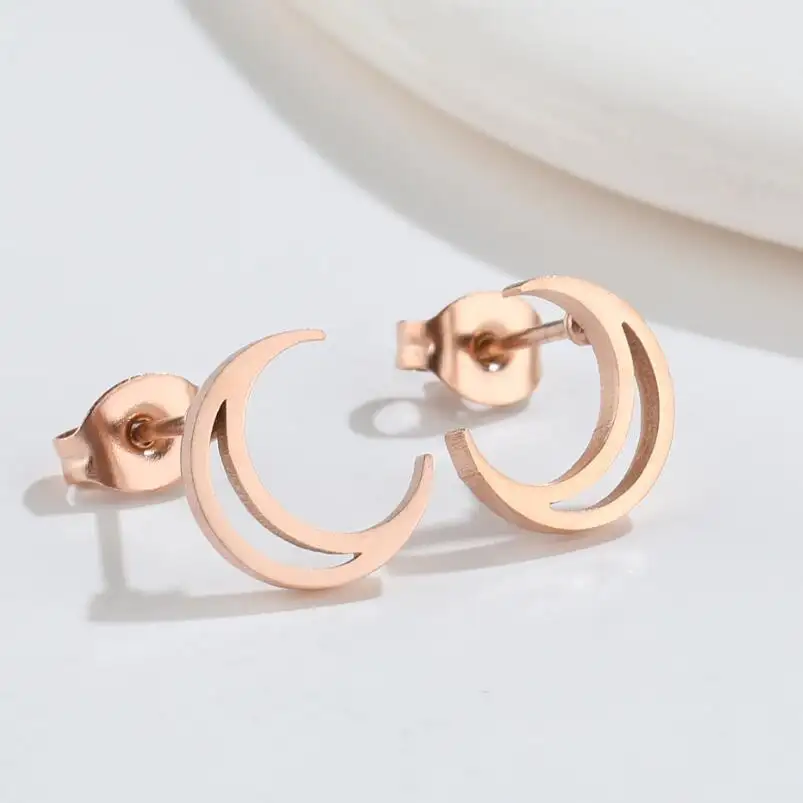 Yiwu Ruigang High Quality 316L Stainless Steel Moon Earrings In Silver Jewelry