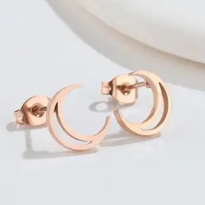 Yiwu Ruigang Chất Lượng Cao 316L Thép Không Gỉ Moon Earrings Trong Bạc Trang Sức