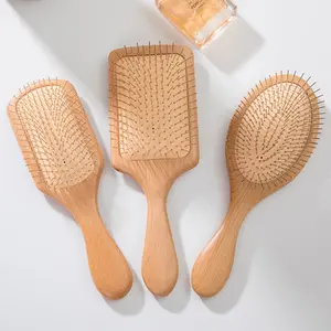 Custom <strong>Hair</strong> <strong>Brush</strong> Bamboo Wood Luxury New Design <strong>Detangling</strong> <strong>Hair</strong> Comb Metal Bristle Pins Paddle Hairbrush Detangler Manufacturer - Product Image 1