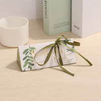 Boîte élégante de style européen avec ruban à feuilles vertes, triangulaire, écologique, biodégradable, en matériaux recyclés, pour mariage, fête nuptiale