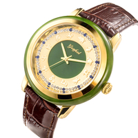 Montre de luxe avec cadran zodiacal en jade Hetian, bracelet en cuir, montre à quartz tendance pour couple, pour hommes et femmes