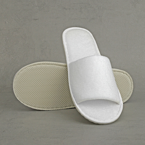 Precio de fábrica al por mayor Toalla blanca Tela Zapatillas de Punta abierta Transpirable Barato Desechable <span class=keywords><strong>Terry</strong></span> Cloth Zapatillas de hotel con logotipo - Product Image 4