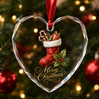 Ornement en verre cristal transparent en forme de cœur personnalisable, ornement en verre cristal pour cadeau de Noël, souvenir, décoration intérieure à suspendre