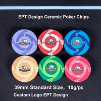 39mm Keramik-Pokerchips 10g Standard Casino-Qualität Farbenfrohe Professionelle Spielmarken für Pokerräume und Clubs