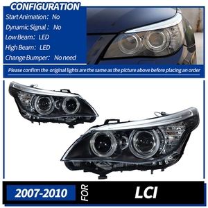 Feux avant pour <span class=keywords><strong>BMW</strong></span> E60 Série 5 2003-2010, ensemble <span class=keywords><strong>de</strong></span> phares LED, mise à niveau Angel Eyes DRL, projecteur Bi-LED, feux <span class=keywords><strong>de</strong></span> croisement - Product Image 5